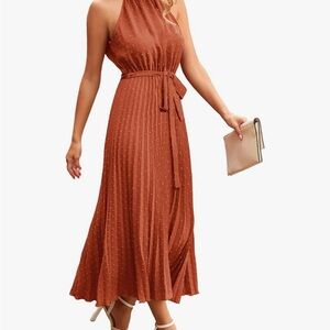 Elegant Rust Halter Maxi Dress